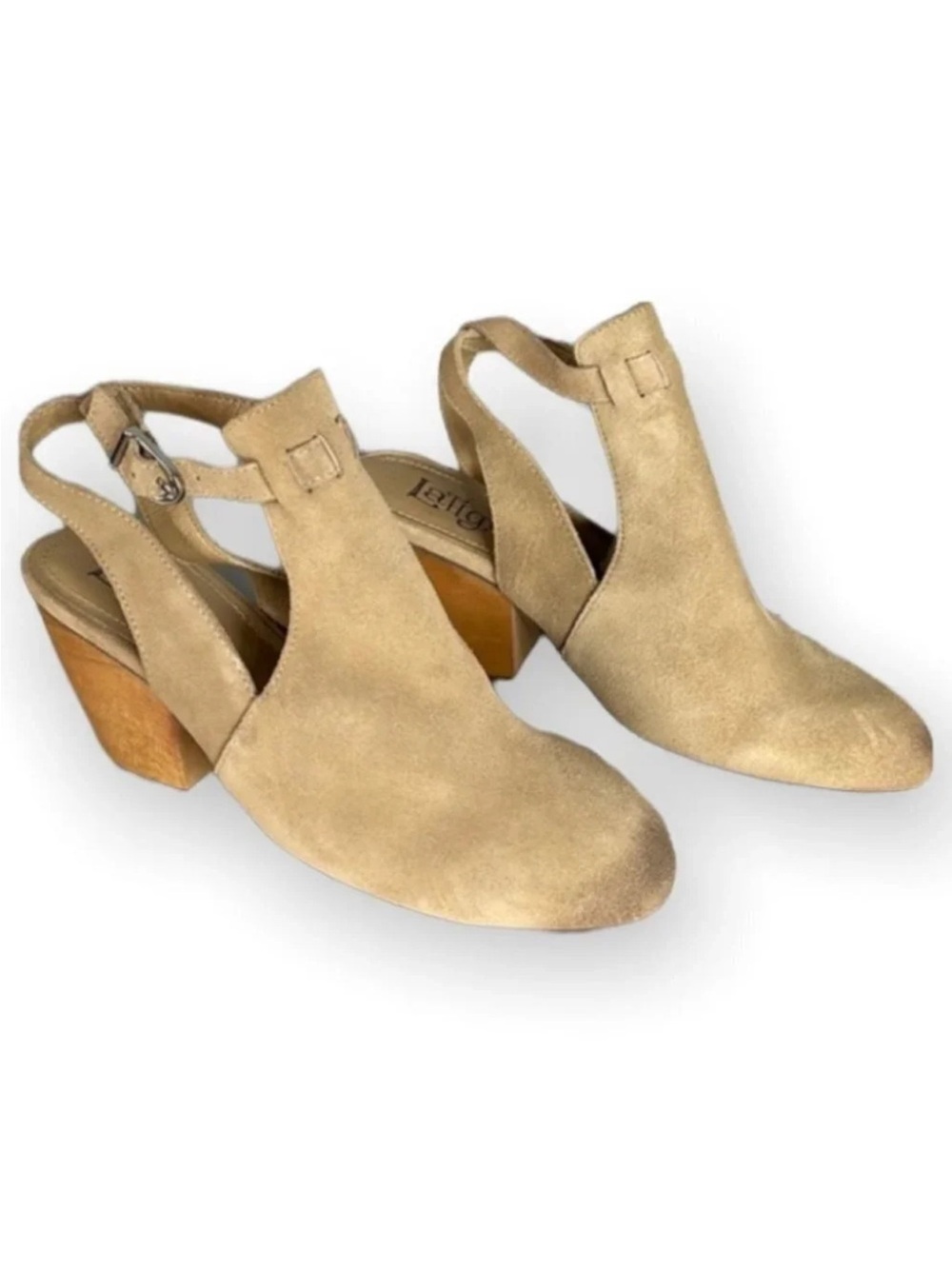 LATIGO Anthropologie Simon Suede Slingback Bootie Tan Closed-Toe Wood Size 10